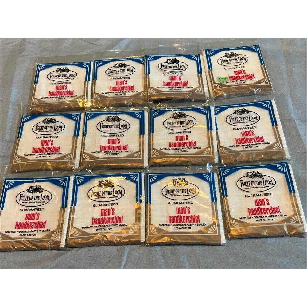 12 Vintage Fruit Of The Loom Man’s Handkerchief